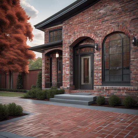 See why investing in red brick house exteriors is a good option for your home's exterior curb appeal and timeless charm. Dark Red Brick House, All Brick House Exterior, Brick House Exteriors, Exterior Curb Appeal, Red Brick House Exterior, Red Brick Exteriors, Front Yards Curb Appeal, Brick Arch, Brick Exterior