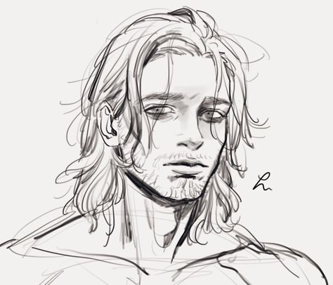 Human Face Sketch, Man With Long Hair, Long Messy Hair, Men Sketch, Long Hair Men, Hair Male, Man Sketch, Hair Sketch, Face Sketch