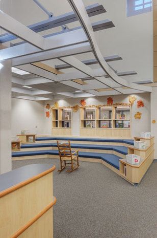 Library Seating, Small Library, School Library Design, Stadium Seating, Library Center, Library Reading, Elementary School Library, Interior Architects, Mini Library