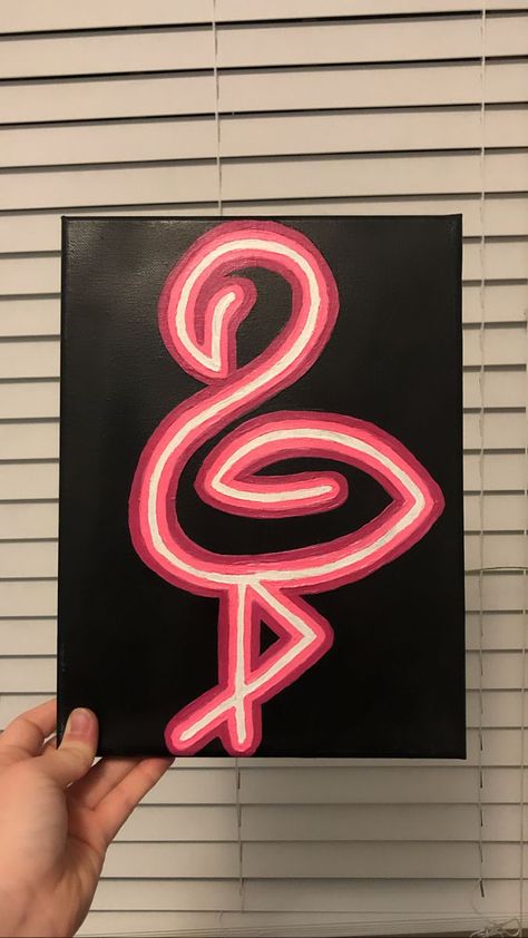 Flamingo Neon Sign Acrylic Painting | Pink canvas art, Canvas painting designs, Mini canvas art Neon Letter Painting, Neon Pink Painting, Neon Lights Painting, Neon Drawing Ideas, Neon Light Painting Acrylic, How To Paint Neon Effect, Neon Sign Painting Canvas Diy, Neon Art Painting Easy, Neon Art Drawings