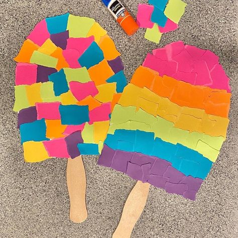 @sparkles.pencils.and.plans on Instagram: “How adorable are these?! . . .  📷 @asunnydayinfirstgrade Torn Paper Popsicle Craft!☀️⁣ ⁣ A fun craft for the summer!  It’d also be fun and…”