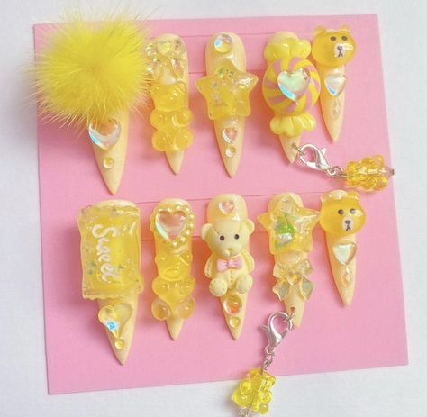 Junk Nails, Pastel Yellow, Stiletto Nails, Nail Tips, Pom Pom, Pastel, Drop Earrings, Instagram Photo, Nails