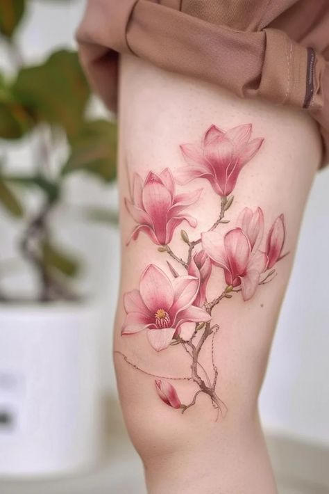 Meaning Of Magnolia Tattoo | 150+ Magnolia Flower Tattoos Magnolia Tattoo Fine Line, Magnolia Tattoos For Women, Magnolia Arm Tattoo, Magnolia Tree Tattoo, Magnolia Tattoo, Taurus Tattoos, Magnolia Tree, Magnolia Trees, Pretty Flower