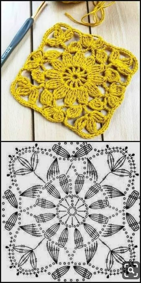 Granny Square Crochet Patterns Free Diagram, Háčkované Lemy, Granny Square Crochet Patterns Free, Crochet Motif Patterns, Crochet Blocks, Crochet Granny Square, Crochet Square Patterns, Granny Squares Pattern, Granny Square Crochet Pattern