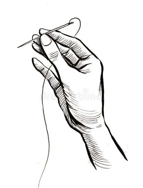 Needle Drawing, Holding Scissors, Drawing Pose Reference, Sewing Tattoos, Colored Pencil Artwork, Sketch Inspiration, Hand Holding, Cute Easy Drawings, Drawing Poses