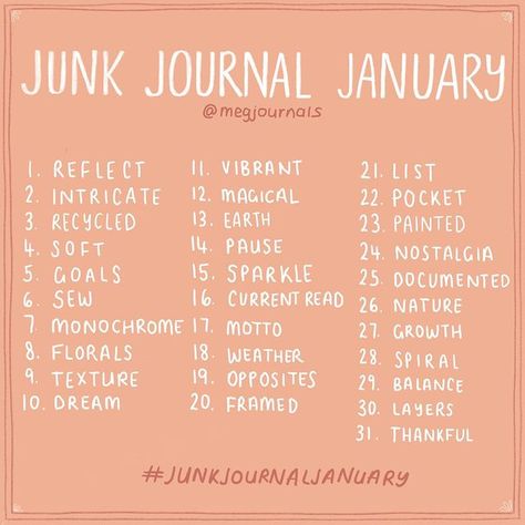 Meg on Instagram: “✨🥳 It’s the most wonderful time of the year.... #JunkJournalJanuary is back for its third year! Are you in? 2020 has been a rollercoaster…” January Prompts, Prompts Journaling, Journal January, Bullet Journal Ideas Templates, Art Challenges, Art Journal Prompts, Creative Challenge, Journals & Planners, Wonderful Time Of The Year