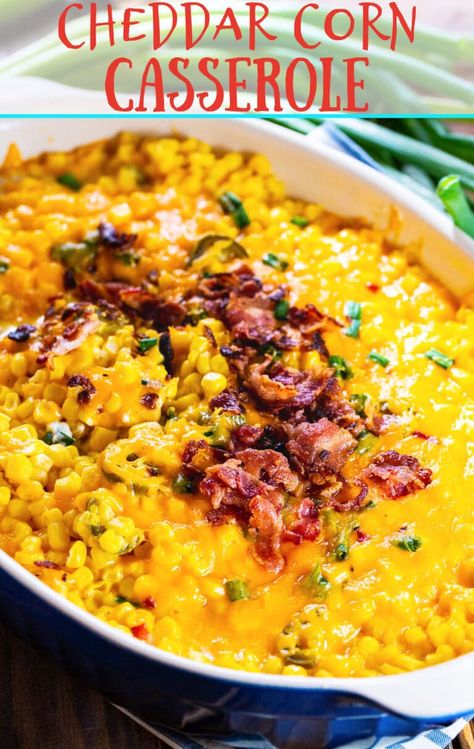 Cheddar Corn Casserole- easy to make holiday casserole made with canned corn. Cheddar Corn Casserole, Turnip Soup, Cheddar Corn, Pickled Jalapenos, Spicy Southern Kitchen, Veggie Casserole, Corn Casserole Recipe, Southern Kitchen, Corn Casserole