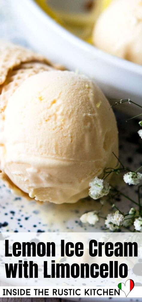 Limoncello Ice Cream Recipe, Limoncello Ice Cream, Lebanese Desserts, Cuisinart Ice Cream, Cuisinart Ice Cream Maker, Cream Custard, Lemon Cookies Recipes, Gelato Recipe, Lemon Ice Cream