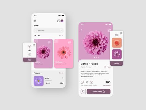 Flower Shop Mobile App Exploration by Murakabiman Flower App Icon, Flower Cafe, Shop Mobile, Flower App, Flower Mobile, Mobile Boutique, Simple Designs To Draw, App Design Inspiration, Mood And Tone