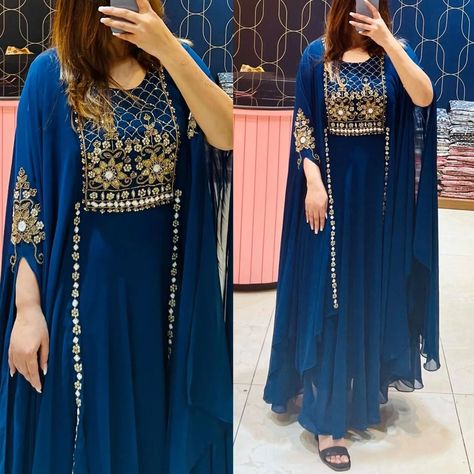 ₹1580 **. RUTBA KHAN** ( INDO WESTERN DRESS ) *2359* Fabric Description *Kurti* Georgette one piece designer Indo Western Kaftaan Look Dress Attached With Linning And Highlighted With beautiful HandWork nd sleeves also with handwork👌👌👌 *Length* :55"inchs *Size* : 40-42-44 * Rate:1580/- Free shipping ** READY TO DISPATCH ** *Note* ⏩ COD (Cash On Delivery) not available ⏩ To Book on Whatsapp, Please Click here https://wa.link/tjwvjz ⏩ Ping On Whatsapp +919468590026 ⏩ Visit www.arhams.in Or www. Kurti Georgette, Special Dress, Kaftan Style, Indo Western Dress, Eid Special, Western Dress, Ready To Wear Saree, Designer Kurtis, Kurta Designs Women