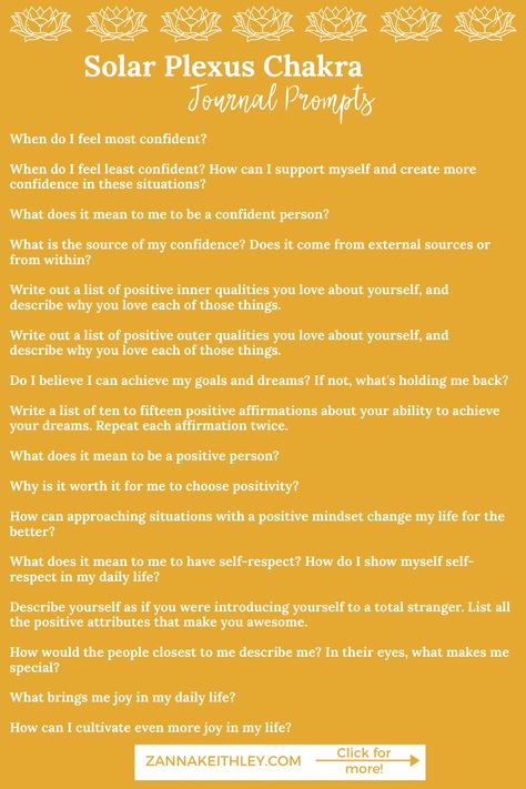 30 Journal Prompts to Heal the Solar Plexus Chakra - Zanna Keithley How To Heal Your Solar Plexus Chakra, Solar Plexus Shadow Work, Open Solar Plexus Chakra, Sacral Chakra Shadow Work Prompts, How To Open Solar Plexus Chakra, Sacral Chakra Journal Prompts, Solar Plexus Affirmations, Chakra Journal Prompts, Solar Plexus Chakra Affirmation