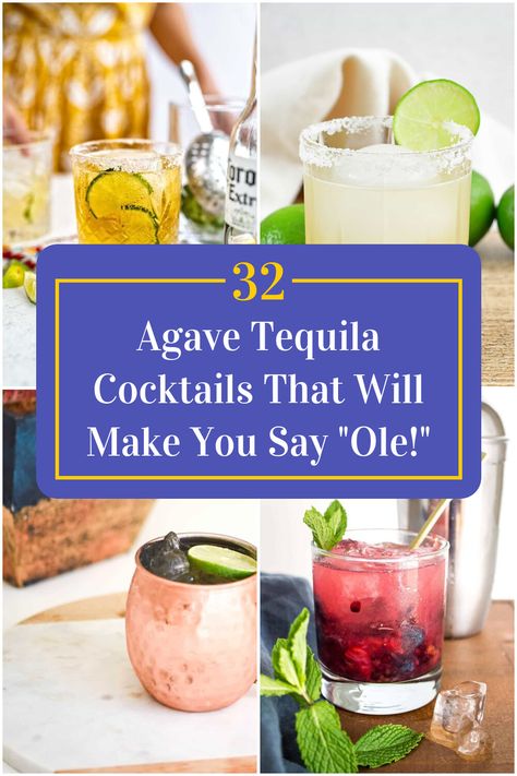 Collage of 4 agave tequila cocktails. Agave Simple Syrup Recipe, Agave Tequila Drinks, Agave Cocktails, Tequila Cocktail Recipes, Tequila Recipe, Tequila Cocktail, Mule Recipe, Cocktail Syrups, Tequila Drinks