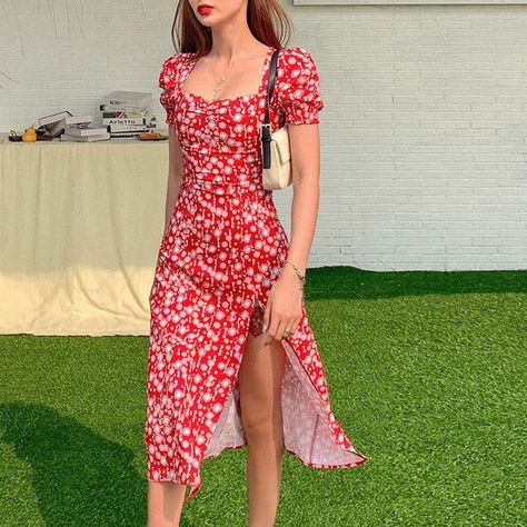 فستان زهر�ي, Vintage Party Dress, France Style, Vintage Party Dresses, Red Summer Dresses, Dots Dress, Summer Dresses For Wedding Guest, Printed Summer Dresses, Summer Fashion Dresses