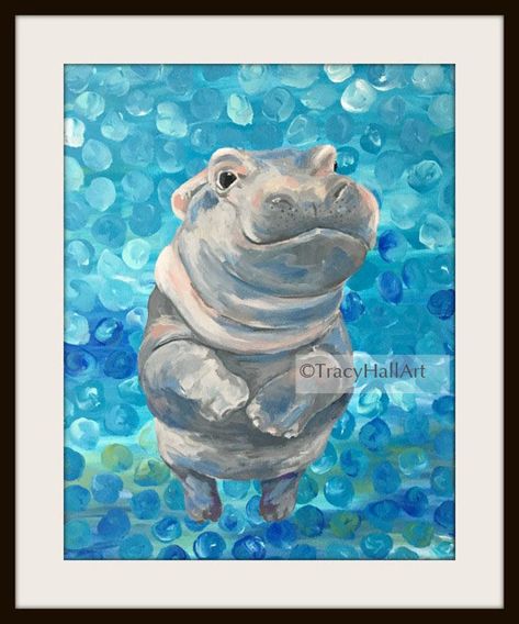 Hippo Fiona, Hippo Drawing, Fiona Art, Hippo Art, Fiona The Hippo, Sloth Art, Gift Painting, Cincinnati Zoo, Crafts Painting