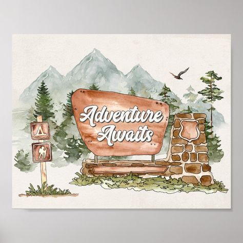 Adventure Awaits with this fun National Park theme! If you're a nature-loving party planner, this outdoor design is the perfect way to celebrate your little onein a fun and unique way. The woodland design features forest and mountains great for an outdoor baby shower or birthday party for a boy. ★ Let me help you plan your next party! ★ If you need coordinating décor, please check my matching collection. If you have any questions about this design or if you can't find what you are looking for, p National Park Wedding Shower Theme, National Park Decorations, One Big Adventure Birthday, National Parks Birthday Theme, National Park Birthday Party, Alaska Party, National Park Decor, National Park Sign, Moab Wedding