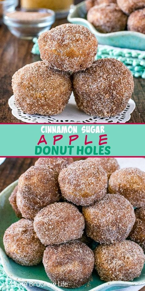 Apple Donut Holes Recipe, Apple Donut Muffins, Apple Cinnamon Donut Holes, Apple Fritter Donut Holes, Fall Donut Holes, Donut Holes Recipe Baked, Apple Donut Holes, Apple Donuts Recipe, Donut Hole Recipe Baked