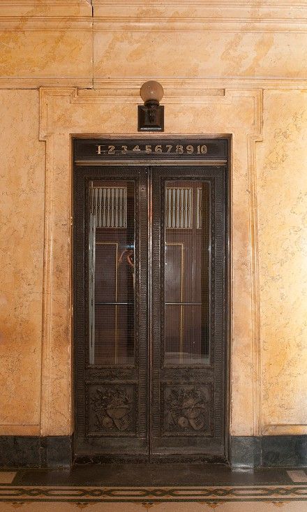 Old Elevator Aesthetic, Hallway Door, Elevator Design, Elevator Door, Building Maintenance, Stair Railing, Old Building, European Vintage, Stairs Design