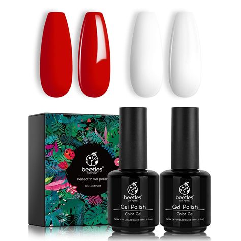 Amazon.com : Beetles Gel Nail Polish Kit- 2 Pcs 15ml Classic White Red Gel Polish Set Soak Off LED Basic Colors Nail Gel Polish Nail Art Manicure Salon DIY at Home : Beauty & Personal Care Red Gel Polish, Gel Polish Nail Art, Damaged Nails, Nail Gel Polish, Nail Polish Kits, Nail Gel, Nail Supply, Beetles, Basic Colors