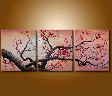 Cherry Blossom Wall Art, Huge Wall Art, Cherry Blossom Painting, Branch Art, Cherry Blossom Art, Cherry Trees, Deco Nature, 3 Piece Canvas Art, Blossoms Art