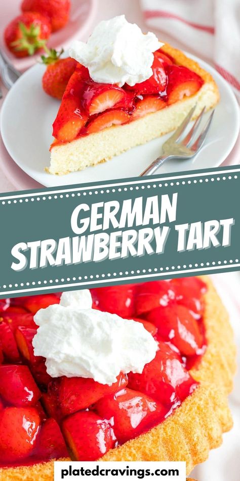 This German Strawberry Cake is bursting with fresh berries and so delicious with whipped cream! A colorful, easy summer dessert that everyone will love. German Strawberry Cake, Fruit Topped Cake, Easy Summer Dessert, Fresh Strawberry Recipes, German Desserts, German Baking, Pearl Anniversary, Strawberry Tart, Leftover Cake