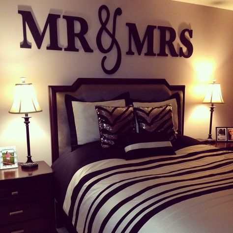 Mr And Mrs Bedroom Ideas, King And Queen Bedroom Ideas, Mr And Mrs Sign, Couple Bed, Dressing Room Decor, Bedroom Stuff, Bedroom Decor For Couples, Apartment Living Room Design, Over The Bed