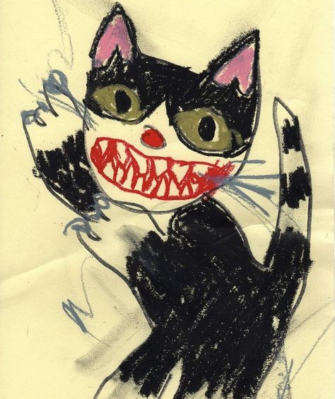 Wacky Art, Grunge Cat Drawing, Weird Cats Drawing, Mischievous Cat Drawing, Creepy Cat Aesthetic, Uk Icon, Weird Cat Paintings, Istoria Artei, Pet Bunny