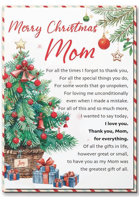 PRICES MAY VARY. THOUGHTFUL DESIGN: This Christmas card for Mom features a heartwarming and festive design that captures the spirit of the season. With its unique design, beautiful artwork, and carefully chosen words, this card will convey your love and appreciation for everything your mom does. The note cards are blank inside, allowing you to write your own heartfelt message. Create a lasting impression by including your personal style in your wording, making the card even more special PREMIUM QUALITY: Crafted with care, Merry Christmas card for mom is printed on high-quality, eco-friendly cardstock for a luxurious feel. This card will be a wonderful and meaningful way to express your love for your mother. Perfect Christmas Gift for Mom from Daughter, Son, Kids DETAILED SIZE INFORMATION: Gift For Mom For Christmas, Christmas Notes Ideas, Season Greetings Card Design, Christmas Cards For Mom, Mom Christmas Card, Christmas Message For Family, Christmas Card For Mom, Merry Christmas Mom, Christmas Card Writing