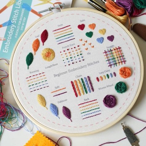 Embroidery Stitch Sampler, Beginner Embroidery, Beginner Embroidery Kit, Printed Linen Fabric, Stitch Sampler, Diy Broderie, Embroidery Sampler, Embroidery Stitch, Basic Embroidery Stitches