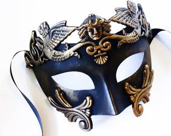 Masquerade Mask Women Couples Masquerade Mask from by HigginsCreek Masquerade Themed Party, Pair Costumes, Elegant Face Mask, Mardi Gras Colors, Mens Masquerade Mask, Masquerade Ball Mask, Wall Art Deco, Masquerade Wedding, Metal Mask