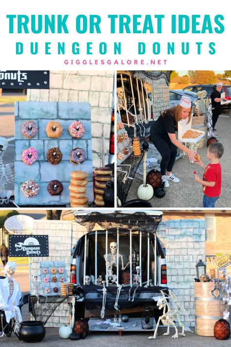 Make your next Trunk or Treat the best in town with this spooktacular Dungeon Donuts theme that offers fresh pastries from a haunted chamber. Trunk Or Treat Bakery Theme, Donut Themed Trunk Or Treat, Bakery Trunk Or Treat Ideas, Donut Trunk Or Treat Ideas, Diy Halloween Home Decor, Creepy Food, Fresh Pastries, Creative Party Ideas, Treat Ideas