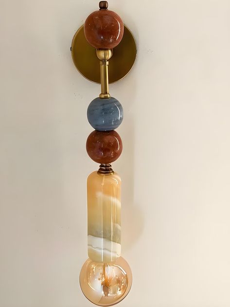 Handmade Brass Finish Sconce Lighting With Marble Gemstones Wall Sconce Indoor Wall Lamp Sconce Lighting - Etsy Diy Sconces Ideas, Sconces In Bedroom, Bedroom Lighting Wall, Lamp In Bathroom, Art Deco Diy, Powder Room Sconces, Diy Wall Lamp, Etsy Lighting, Living Room Wall Lights