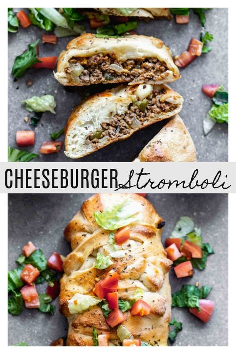 Cheeseburger Stromboli Beef Stromboli, Cheeseburger Stromboli, I Want Pizza, Stromboli Recipe, Cheeseburger Sliders, Stuffed Bread, Beef Meals, Sweet Onions, Ground Sirloin