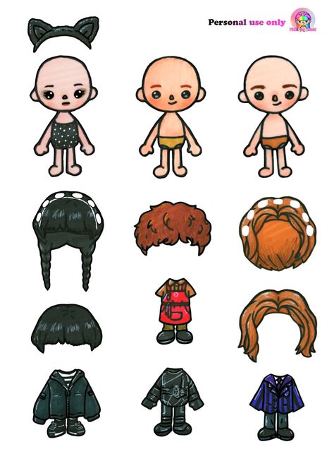 Paper dolls of Toca Boca version of Netflix Wednesday Toca Boca Paper Doll Wednesday, Toca Boca Doll Paper, Pink Ping World Paper Doll, Toca Boca Paper Doll Printable, Wednesday Paper Doll, Wednesday Addams Tyler, Netflix Wednesday, Toca Boca Room, Cute Wolf Drawings