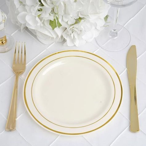 $3.89 | Create an elegant and sophisticated presentation at your upcoming special event or a festive meal with these classy disposable plastic plates. Lovely metallic rimmed borders enhance the elegance of this disposable plastic dinnerware. The stupendous range of colors gives you liberty to arrange your dishware in accordance to your events decor and theme. These disposable plastic plates are strong and sturdy, thus will avoid the spilling of food while eating. Plastic Kitchenware, Eggplant Wedding, Plastic Plates Wedding, Blue Wedding Decorations, Disposable Plastic Plates, Plastic Dinnerware, Serenity Blue, Cold Desserts, Salad Dessert