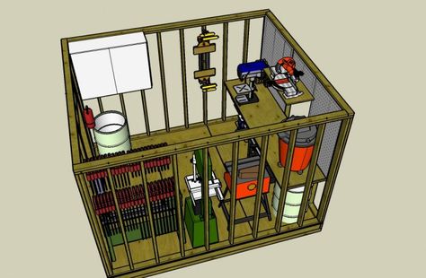 10x12 workshop layout ideas Small Workshop Layout, Workshop Renovation, Small Woodworking Shop Ideas, Workshop Furniture, 10x12 Shed, Mini Workshop, Mini Barn, Workshop Layout, Lumber Storage