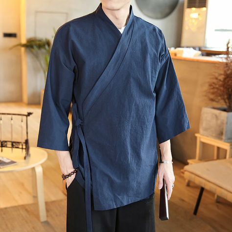 Vintage Clothing Styles, Men Hanfu, Orientation Outfit, Long Kimono Cardigan, Gilet Kimono, Chinese Shirt, Japanese Shirt, Kimono Shirt, Male Kimono