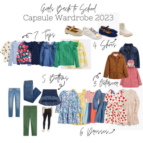 Girls Capsule Wardrobe Back To School, Girls Capsule Wardrobe, School Outfits Kids, Kids Capsule Wardrobe, Middle School Fashion, Kids Clothes Storage, Toddler Girl Fall, Core Wardrobe, Mode Rose