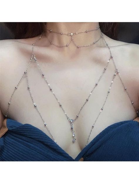 1set Rhinestone Decor Bridal Body Chain | SHEIN USA Bra Jewelry, Wedding Body, Chest Chain, Jewellery Women, Pretty Jewelry Necklaces, Women Bra, Fancy Jewellery, Fancy Jewelry, Body Chain Jewelry