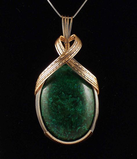 Necklaces and Pendants - DLC Gems | Artisan Jewelry  malachite cabochon wire wrapped 14k gold fill wire pendant Wire Pendants, Wire Jewellery, Bijoux Fil Aluminium, Green Pendant, Diy Jewelry Inspiration, Bead Loom Bracelets, Metal Works, Wire Wrapping Stones, Jasper Necklace