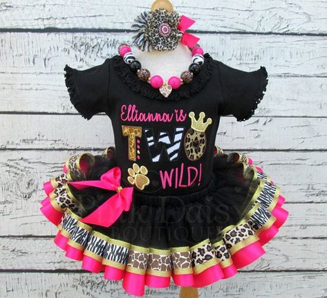 TWO Wild Birthday Outfit Girl - Animal Print Tutu - Zoo Birthday - Second Birthday - Ribbon Trim Tutu Skirt - Ribbon Tutu - Black Pink Gold *CURRENT PRODUCTION TIME: Orders ship a FULL 4 WEEKS from purchase date. If your ship date falls on a weekend or holiday, your order will ship the Two Wild Birthday Outfit, Zoo Outfit, Two Wild Birthday, Birthday Ribbon, Birthday Second, Kid Birthday Outfits, Ribbon Tutu, Wild Birthday Party, Ribbon Trim Tutu