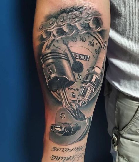 Car Inspired Tattoos, Tire Tattoo, Bikers Tattoo, Bmw Tattoo, Teddy Tattoo, Typographic Tattoo, Piston Tattoo, Half Arm Sleeve Tattoo, Ripped Skin Tattoo