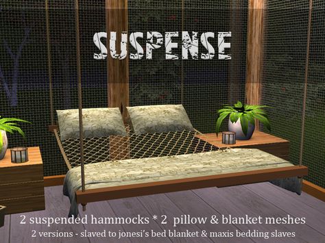 ModTheSims - Suspense ~ Suspended Hammocks Sims 4 Floating Bed, Nature Furniture, Sims Free Play, Mod Decor, The Pillows, Hanging Bed, Sims Four, Sims 4 Cc Furniture, Sims 4 Collections