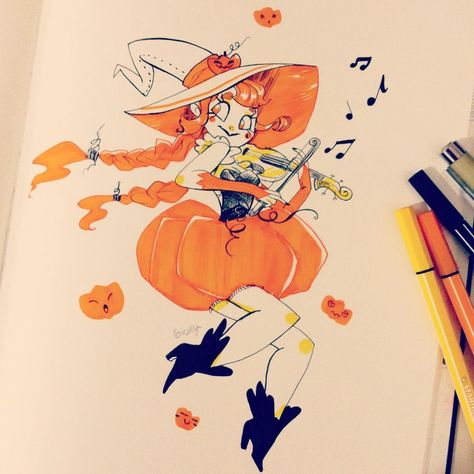 Witchtober 2023, Witch Art Drawing, Pumpkin Character Design, Cute Witch Drawing, Pumpkin Oc, Ink Tober, Halloween Oc, Witch Oc, Cute Halloween Drawings