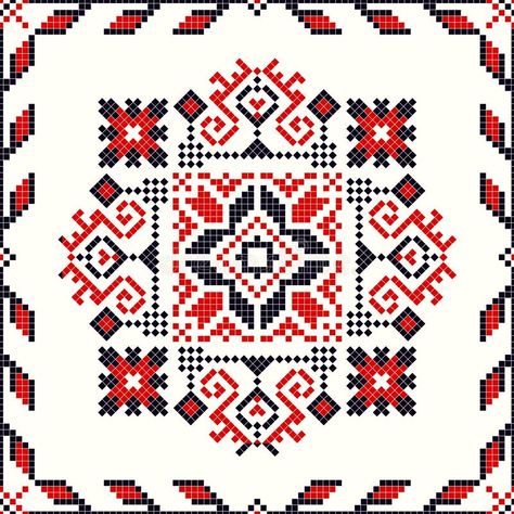 Romanian traditional pattern 116. Romanian vector pattern inspired from traditional embroidery vector illustration Bulgarian Pattern Design, Romanian Embroidery Patterns, Romanian Cross Stitch Pattern, Romanian Folk Art Pattern, Romanian Embroidery Design, Romanian Folklore Illustration, Romanian Pattern Traditional, Romanian Traditional Motifs, Romanian Ornaments