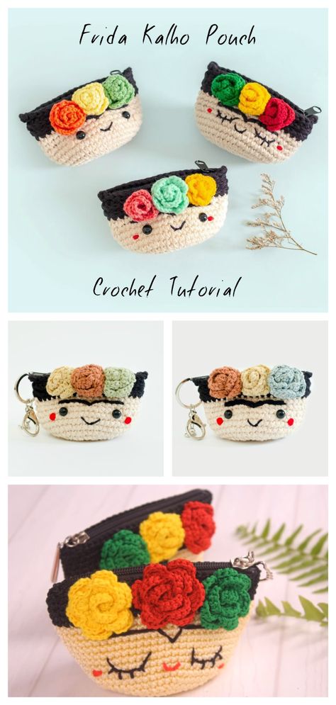 How To Crochet Frida Kalho Pouch Crochet Coin Purse Free Pattern, Small Purse Pattern, Coin Purse Crochet Pattern, Crocheted Purses, Crochet Coin Purse, شال كروشيه, Crochet Mignon, Confection Au Crochet, Knitting Patterns Free Hats