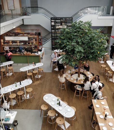 Outdoor Cafeteria Design, Community Table Cafe, Foodcourt Design Interiors Food Court, University Coffee Shop, Cafe Stairs Design, Study Cafe Design, Cafe Flooring Ideas, Lunch Room Design, Campus Design Architecture