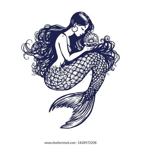 Drawing Mythical Creatures, Drawings Of Mermaids, Mermaid Anchor Tattoo, Mythical Creatures Drawings, Pearl Tattoo, Mermaid Drawing, Mermaid Sketch, Mermaid Tattoo Designs, Sailor Tattoos