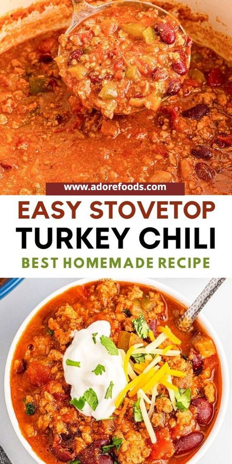 Healthy Turkey Dinner, Homemade Turkey Chili Recipe, Chilli Recipe Crockpot, Turkey Dinner Recipes, Homemade Turkey Chili, Ground Turkey Chili Recipe, Turkey Chili Recipe Easy, Easy Turkey Chili, Chili Recipe Stovetop