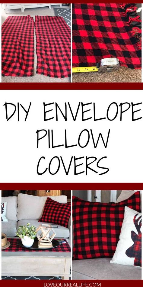 How To Make Pillow Covers No Sew, 3 Piece Envelope Pillow Cover Tutorial, Holiday Pillow Covers Diy, No Sew Christmas Pillows, No Sew Pillow Covers Diy Simple, Pillow Crafts Diy, Diy Fabric Decor, Diy Pillow Covers No Sew, How To Sew Pillow Covers