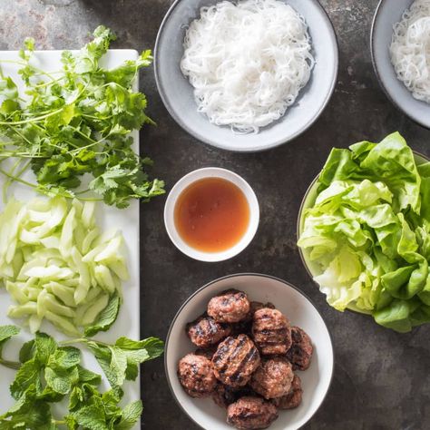 Vietnamese Grilled Pork Patties with Rice Noodles and Salad (Bun Cha) | America's Test Kitchen Pork Patties, Vietnamese Grilled Pork, Vietnamese Pork, Zesty Sauce, Rice Vermicelli, America's Test Kitchen Recipes, Healthier Recipes, Cooks Illustrated, Lake Food